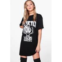 Tokyo Tiger Distressed T-Shirt Dress - black