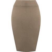 Tonya Basic Bodycon High Waisted Pencil Midi Skirt - Mocha