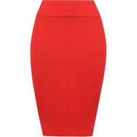 Tonya Basic Bodycon High Waisted Pencil Midi Skirt - Red