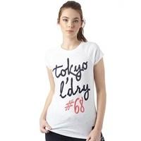 Tokyo Laundry Womens Narla Print And Embroidery Logo T-Shirt Optic White Slub