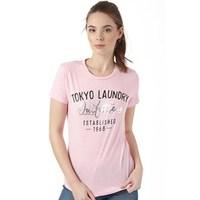 tokyo laundry womens irene logo t shirt baby pink marl