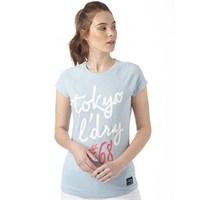 Tokyo Laundry Womens Narla Print And Embroidery Logo T-Shirt Cashmere Blue