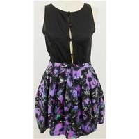topshop size 10 black puffball dress with pink purple floral designs