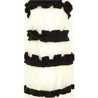 Tofu Size 10 Black and White Ruffle Silk Strapless Dress