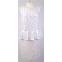 Top Shop - Size 14 Tall - White - Pearlescent Sequined Peplum Dress