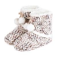 totes Ladies Bobble Knitted Bootie Slippers Beige Medium (UK 5-6)