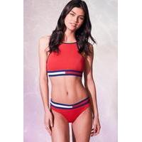 Tommy Hilfiger Hanalei High Neck Taped Bikini Top, RED