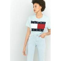 tommy hilfiger 90s baby blue high waisted cropped jeans blue