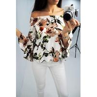 toff floral print bardot flared chiffon top