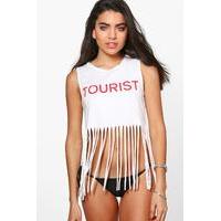 Tourist Fringed Beach Tee - white