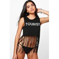 Tourist Fringed Beach Tee - black