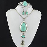 Toonykelly Vintage Look Turquoise Stone(Earring and Bracelet and Necklace) Jewelry Set