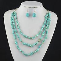 Toonykelly Vintage Irregular Turquoise Stone Bead (Earring and Necklace) Jewelry Set