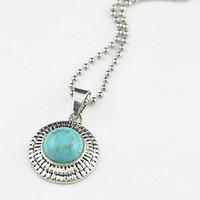 ToonykellyVintage Look Antique Silver Round Turquoise Stone Necklace(1 Pc)