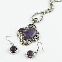 Toonykelly Vintage Turquoise Amethyst Stone Bead(Earring and Necklace)Jewelry Set