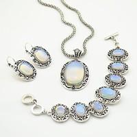 Toonykelly Vintage Antique Silver Transparent Stone(Earring and Necklace and Bracelet) Jewelry Set