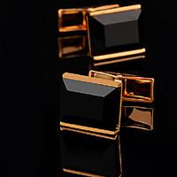Toonykelly Fashion Gold Plated Black Agate Men Shirt Cufflink Button(1 Pair)