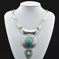 Toonykelly Vintage Antique Silver Turquoise Necklace(Green)(1 Pc)
