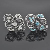 Toonykelly Fashionable Antique Silver Female Crystal Flower Adjustable Ring(1pcs)