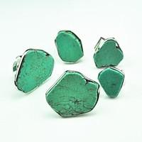 Toonykelly Vintage Female Tibet Alloy Handmake Irregular Turquoise Stone Adjustable Ring(1pcs)