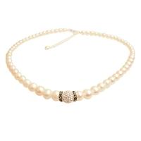 Topaz Silver White Simulated Pearl CZ Ball Necklace N-1127-1