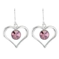 Topaz Silver Pink CZ Heart Drop Earrings E-11924