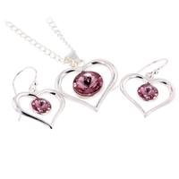 Topaz Silver Pink CZ Heart Set P-1404 E-11924