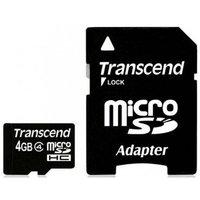 Transcend - Flash memory card ( microSDHC to SD adapter included ) - 4 GB - Class 4 - microSDHC