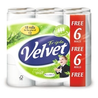 Triple Velvet White Toilet Roll - 18 Pack