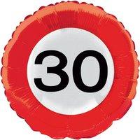 traffic sign 30th foil balloon packet