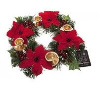 Traditional Style Artificial Christmas Wreath With 4 Gold Candle Holders