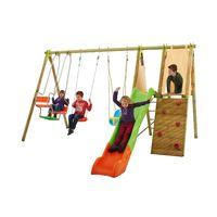 trigano techwood metal and wooden swing set with baby seat and climbin ...