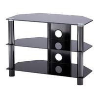 tru vue tru800 bk small black glass tv stand for tvs up to 42 inch