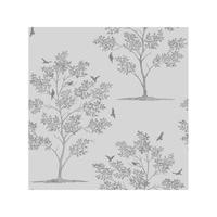 Trees and Birds Wallpaper - Stone and Silver - FD40550