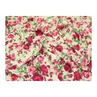 Traditional Floral Print Viscose Challis Dress Fabric Pink on Cream