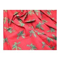 Traditional Holly Print Christmas Cotton Fabric Red