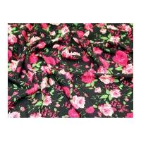 Traditional Floral Print Viscose Challis Dress Fabric Pink on Black