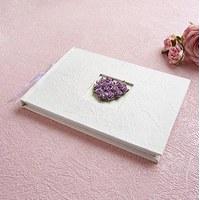 Traditional Wedding Guest Book in Ivory with Real Rosebud Heart - Ivory