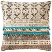 Tribal Indian Embroidered Pompom Stripe Cushion - 50 x 50cm