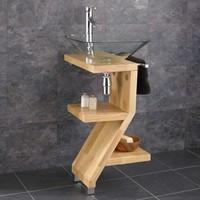 Trapani 42cm Clear Glass Washbasin with Contemporary Wooden Pedestal Stand and Tap