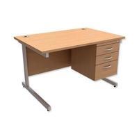 Trexus Contract Desk Rectangular with 3-Drawer Pedestal Silver Legs