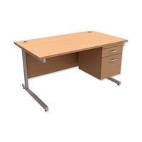 trexus contract desk rectangular with 2 drawer filer pedestal silver