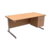 trexus contract desk rectangular with 2 drawer filer pedestal silver