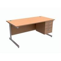 Trexus Contract Desk Rectangular with 3-Drawer Pedestal Silver Legs