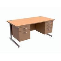 trexus contract desk rectangular with double pedestal silver legs