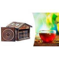 traditional handmade hut tea set with 6 coasters