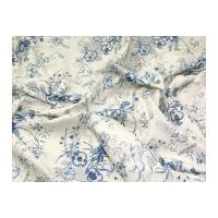 Truella Floral Print Brushed Soft Cotton Dress Fabric Cream & Blue