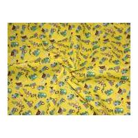 Tractors & Trucks Print Polycotton Dress Fabric Yellow