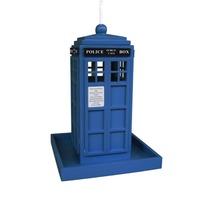 traditional blue police box seed feeder