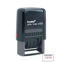 Trodat EcoPrinty 4750 Stamp Self-Inking Word & Date Stamp (40mm x 24mm) Red & Blue - Checked